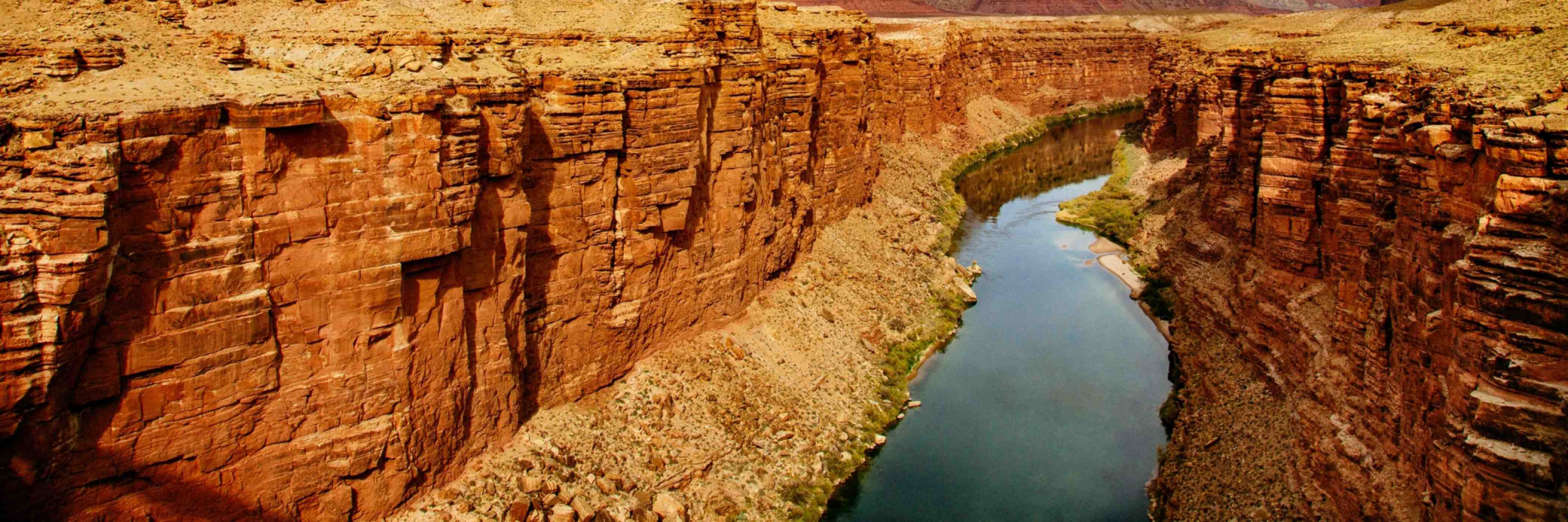 The Colorado River runs through Marble Canyon in Arizona.